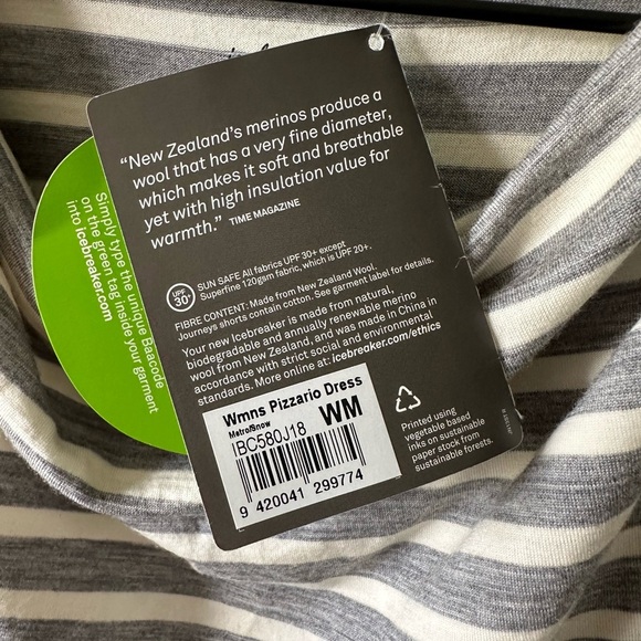 Icebreaker Pizzario Women's Gray White Stripe Short Summer Dress Tie Waist M - Picture 7 of 15